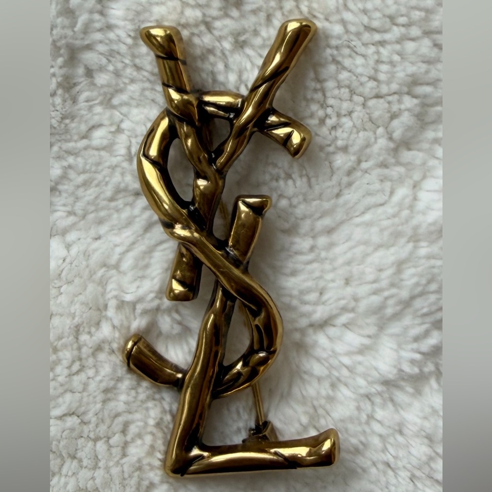 Yves Saint Laurent Gold Tone YSL Logo Pin